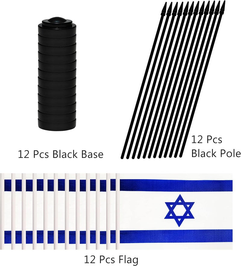 BCLin 12 Pack Israel Desk Flags Set, Israeli Small Mini Table Office Flags with 12" Solid Black Pole, 8.2 x 5.5 Inches, Home and Office Decoration, Festival Celebrations - Image 3